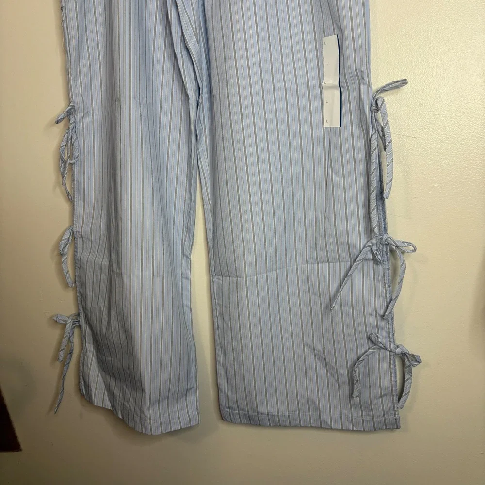 Women's Large Wide Leg Pants Target Blue Striped Tie Detail High Waist New - Picture 4 of 9